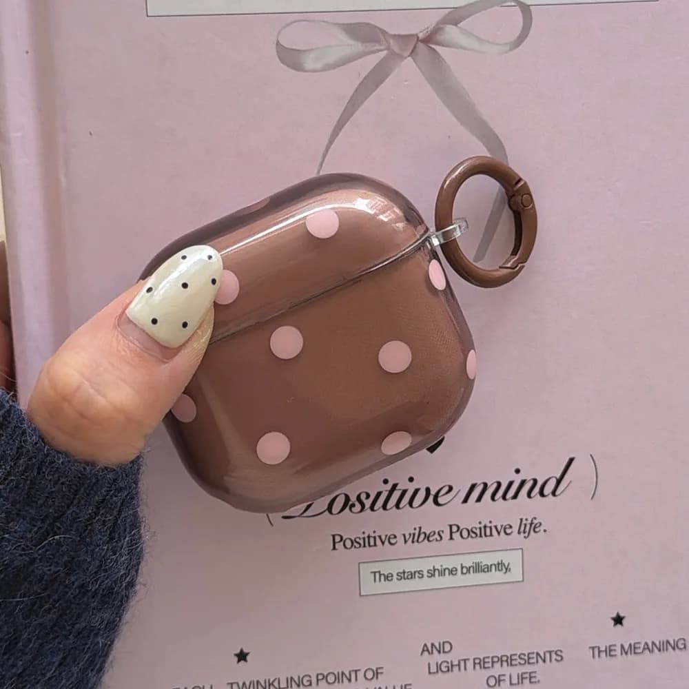 Nuova custodia trasparente per auricolari con motivo a pois marrone e rosa per Apple AirPods 1 2 3 4 Pro 2 Pro3, antiurto e antipolvere