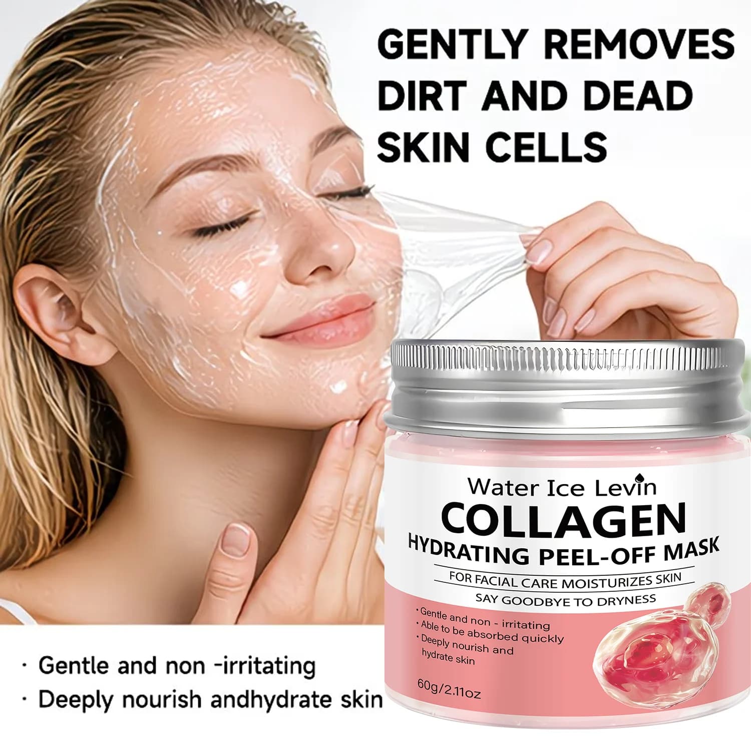 Maschera Peel-Off al Collagene e Acido Ialuronico, Maschera Viso Idratante e Nutriente con Aloe Vera, Nutrizione Profonda 60g
