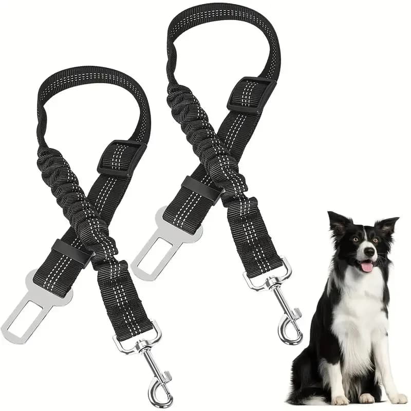 OUWO Corda di trazione di sicurezza elastica riflettente Cintura di sicurezza per auto per cani da compagnia Gatto Imbracatura per guinzaglio per cani con buffer retrattile