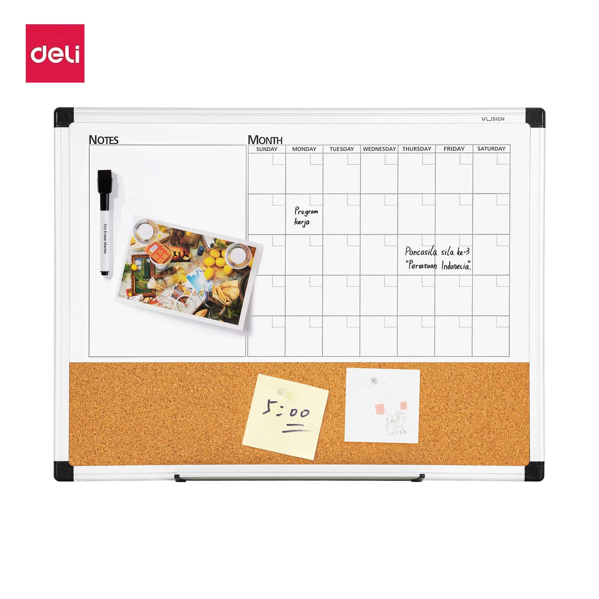 Deli 24"x18" Scheda combinata calendario, lavagna durevole cancellabile a secco per la pianificazione, appunti e organizzazione
