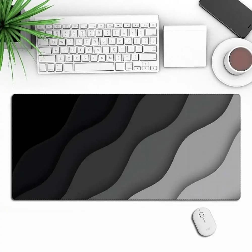 Tappetino per mouse da gioco 90x40 cm Bordi cuciti Nero Grigio Onda Tappetino per mouse extra large con motivo sfumato Tappetino per mouse ergonomico Uso scrivania