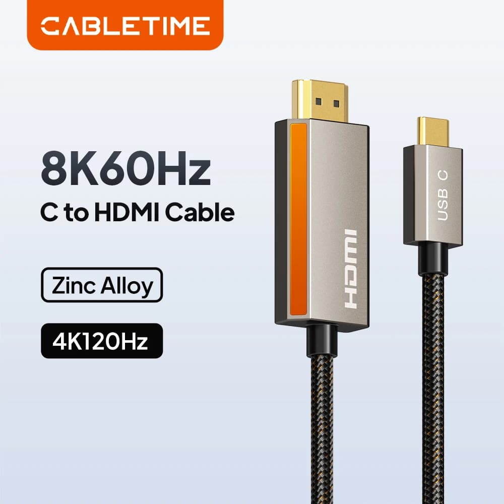 CABLETIME USB C cable to HDMI 8K@60Hz 4K@144Hz 2K@240Hz, Type C cable to HDMI with Zinc Alloy Coating for Laptop and Monitor