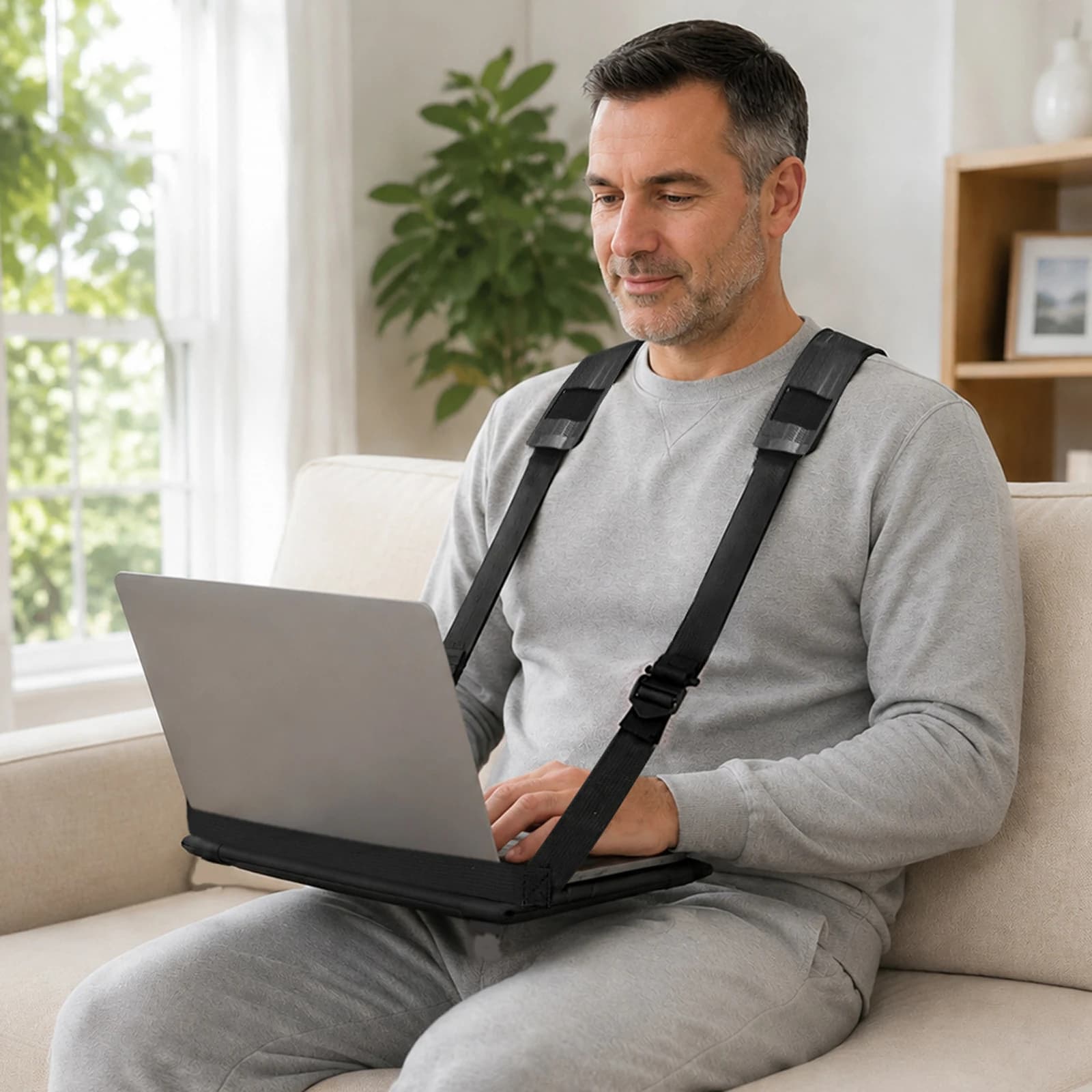 Portable Walking Laptop Strap Hands-Free Standing Desk Ergonomic Shoulder Harness Adjustable Oxford Cloth Tray 16 Inch