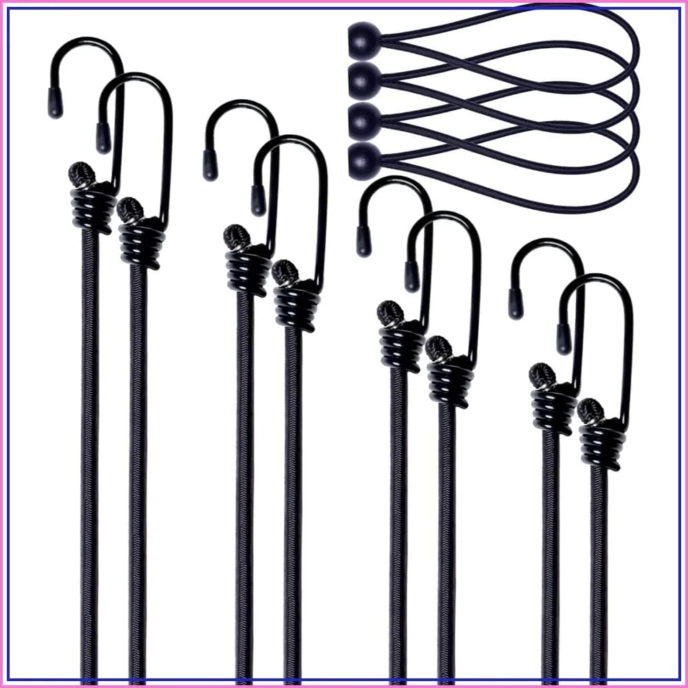 Bungee Cords with Hooks – 8pcs Mixed Sizes + 4pcs Ball Bungee, No Odor, for Cargo Camping Outdoor Tent