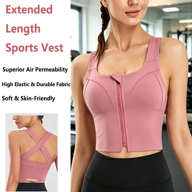 Reggiseno sportivo da donna resistente agli urti, spalline larghe, cerniera, corsa, yoga, raccolta, bella schiena, abbigliamento da palestra, taglie forti, nuovo