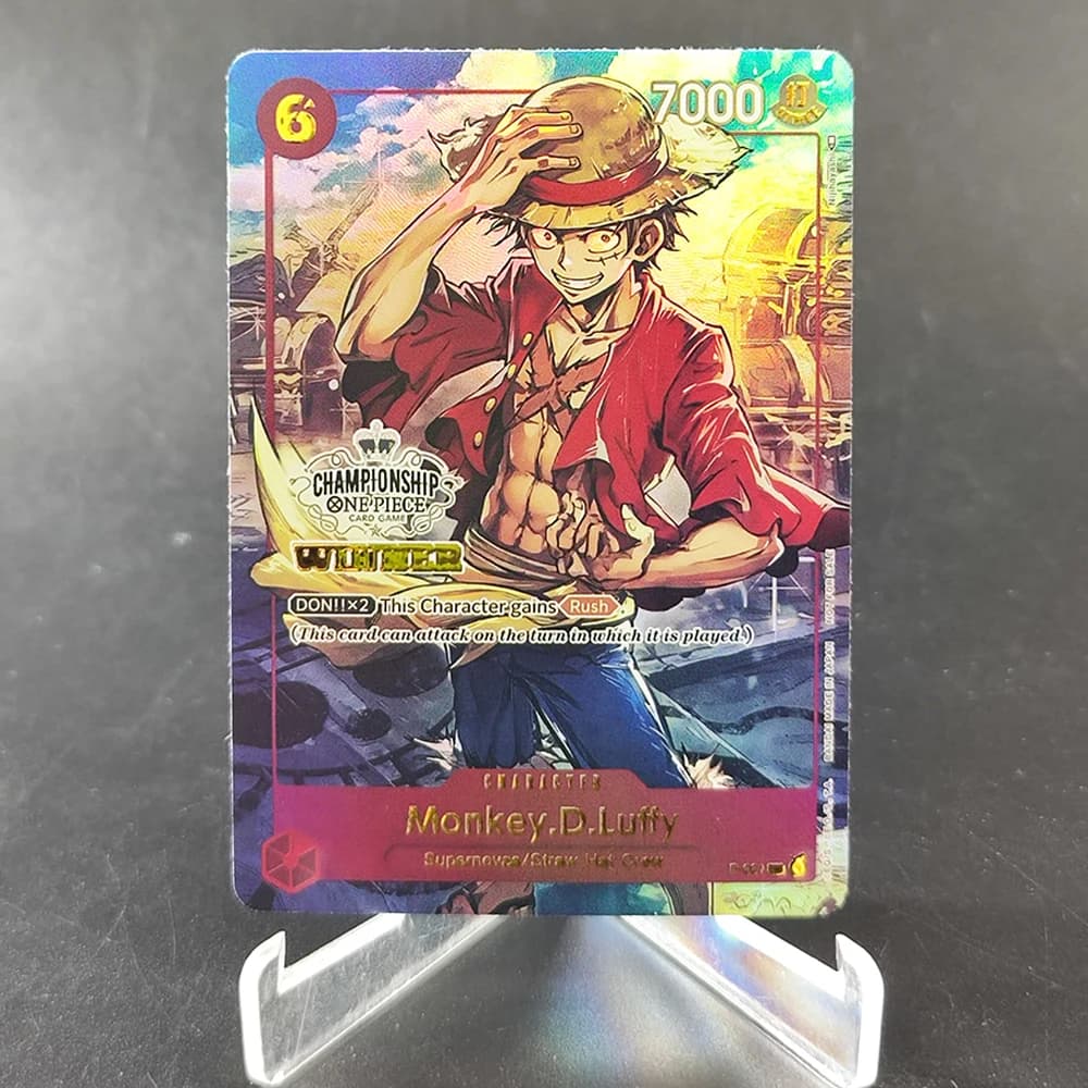Carta da Collezione DIY Proxy One Piece OPCG in Inglese Monkey.D.Luffy P-001 Trofeo del Campionato del Negozio Gioco per Vincitori
