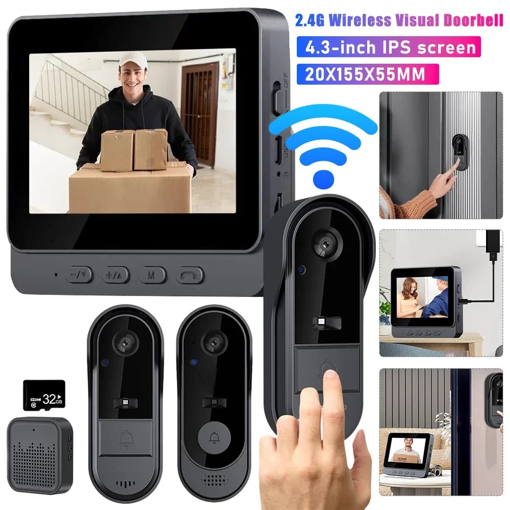 Campanello senza fili per esterni Videocitofono Campanello per porta digitale Spioncino Protezione di sicurezza con visione notturna a LED Smart Home
