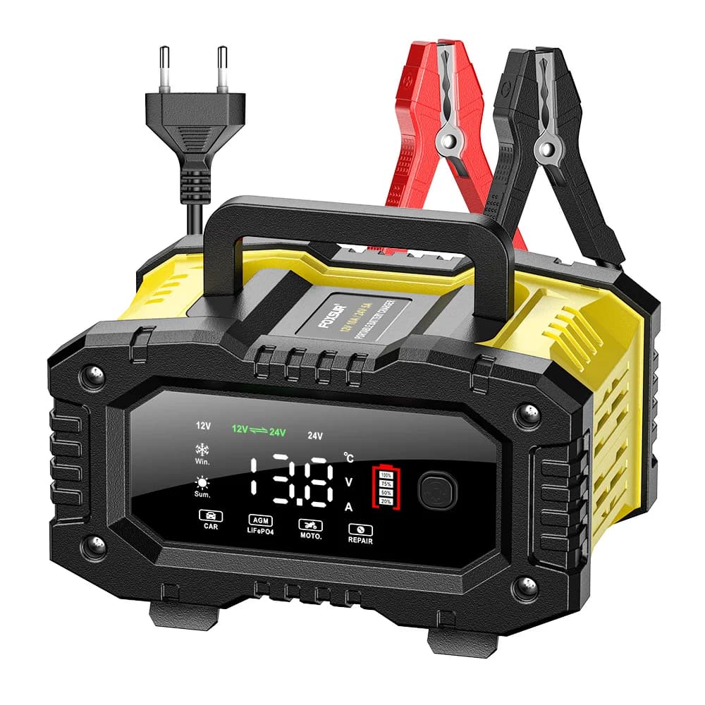 12V/24V Caricabatteria completamente automatico Riparazione a impulsi Caricabatteria per auto intelligente Ricarica a 7 stadi per strumenti AGM Gel Wet al piombo acido