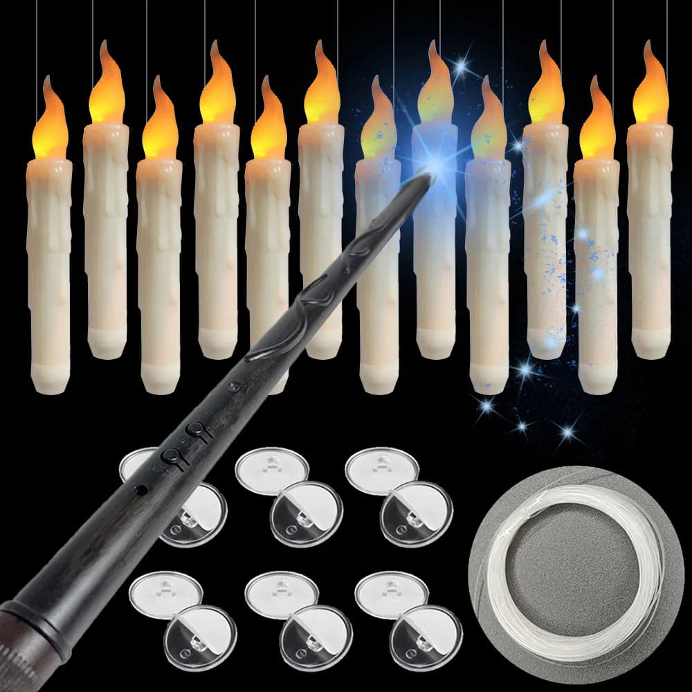 Flameless Ivory Taper Candles Flickering with Magic Wand Remote, Battery Operated Led Warm 3D Wick Light Window Candles Real Wax