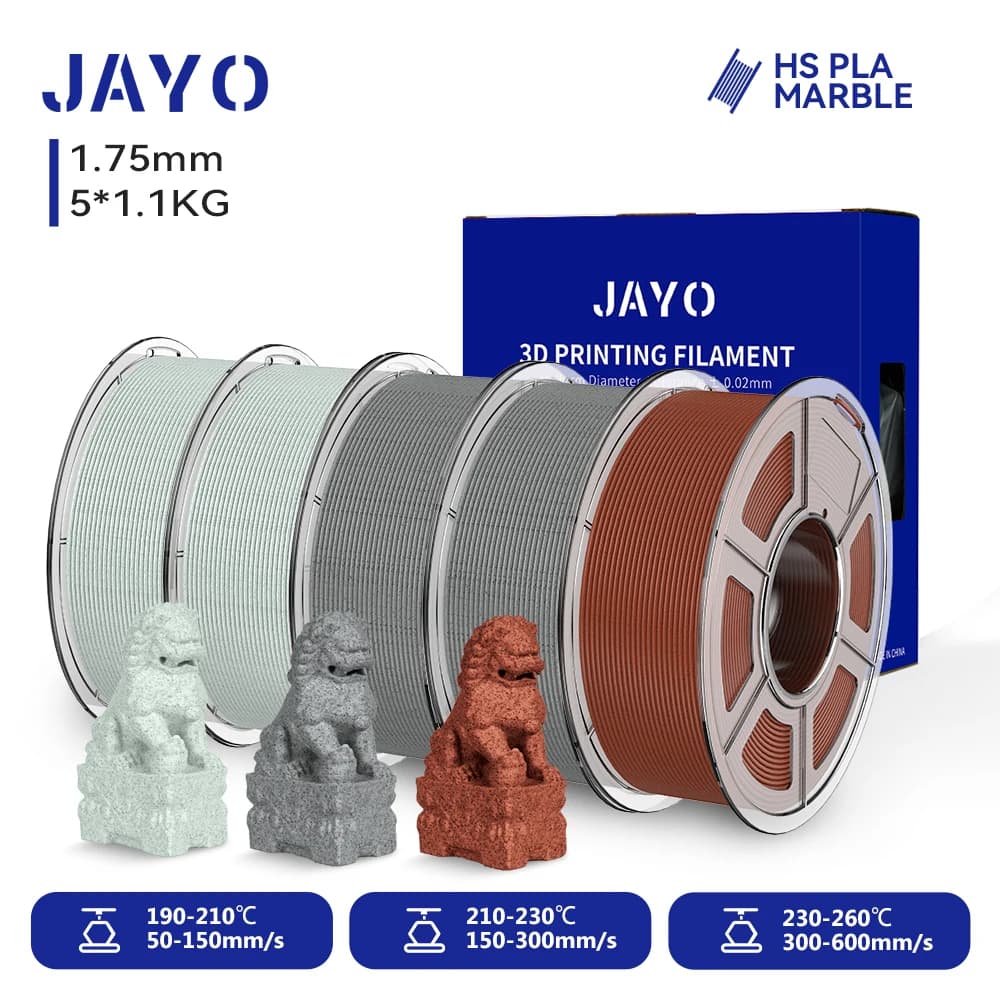JYAO 5 rotoli di filamento PLA in marmo ad alta velocità 600 mm/s Filamento per stampante 3D PLA ad alta velocità Texture simile al marmo naturale per la stampa 3D