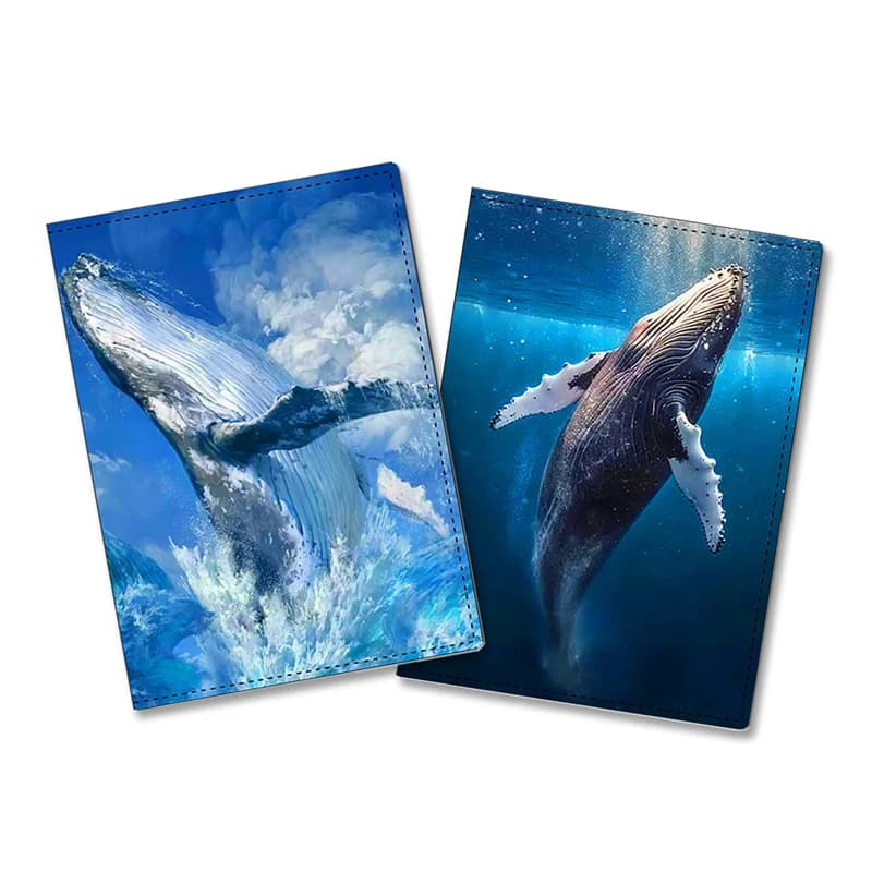 Whale Design Passport Cover Women Cartoon Humpback Whale Passport Holder Protect The Ocean Men Passport Wallet porta carte di credito