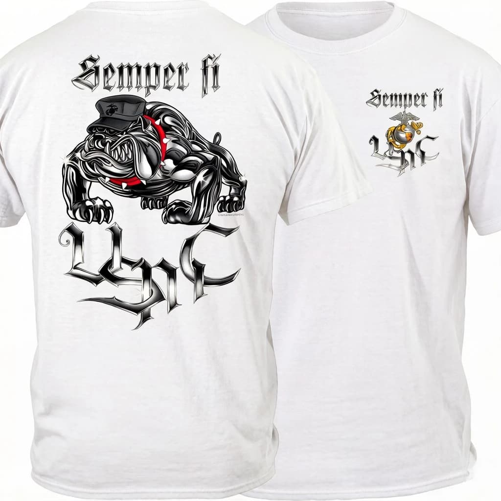 Semper Fi US Marine Corps Devil Dog Chrome Bulldog T-shirt Nuova maglietta da uomo casual in cotone a maniche corte con scollo a O