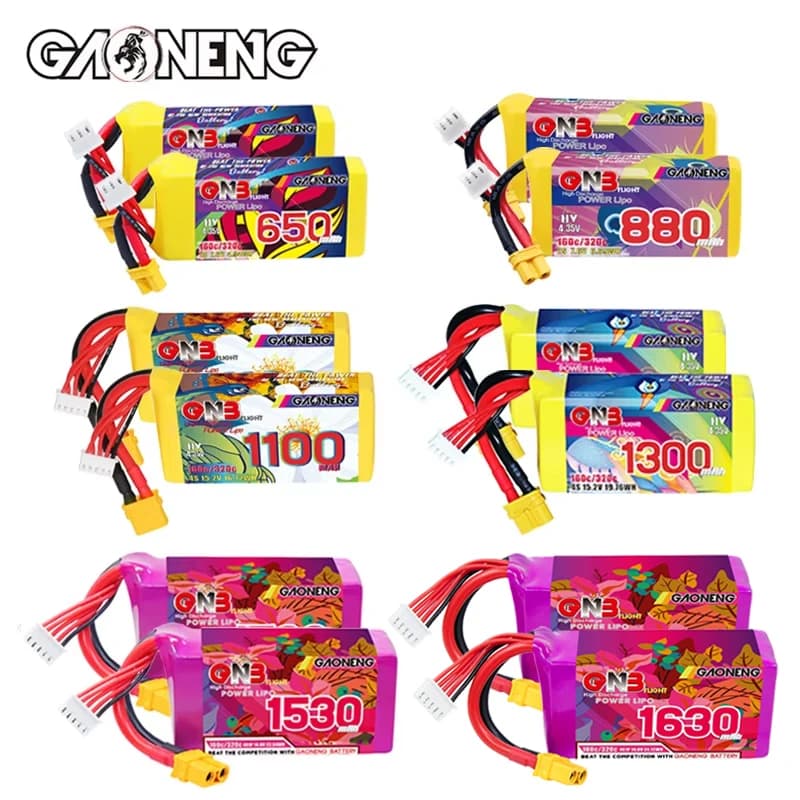 2 Pezzi Batteria Lipo Ricaricabile GNB 2S 3S 4S 6S 8S 160C 650/880/1100/1300/1400/1530/1630mAh per Droni FPV, Aeroplani RC, Ricambi Hobby