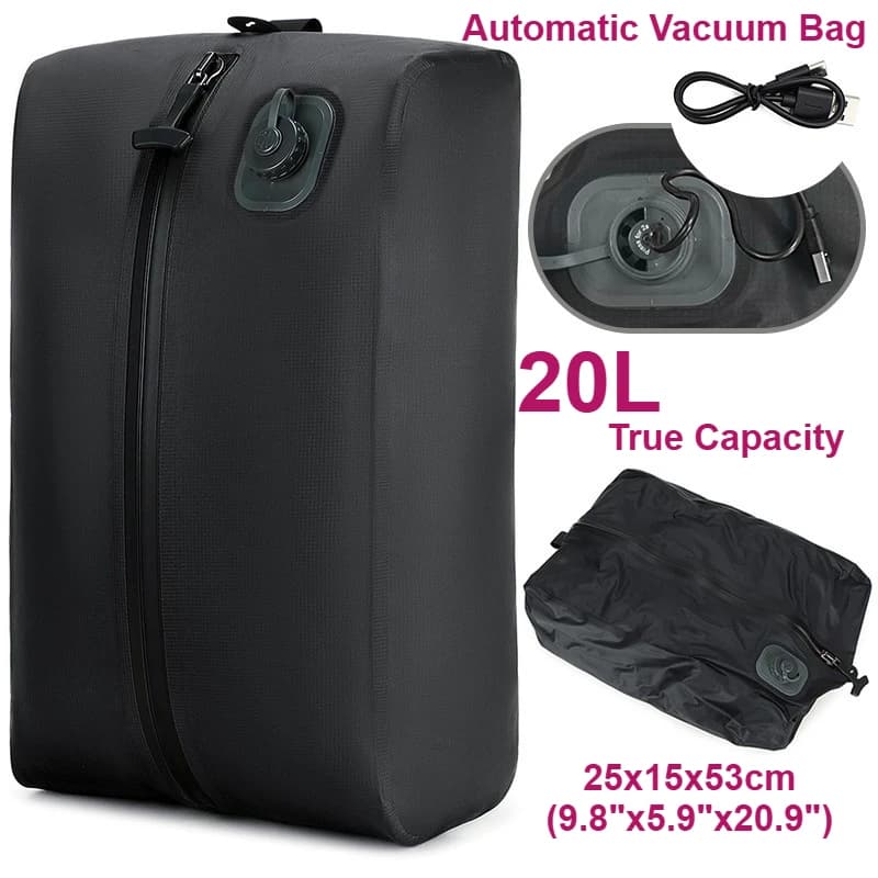 Sacchetto Sottovuoto Automatico con Pompa d'Aria Integrata, Sacchetto Comprimibile Riutilizzabile per Viaggi, Organizzatore per Valigie