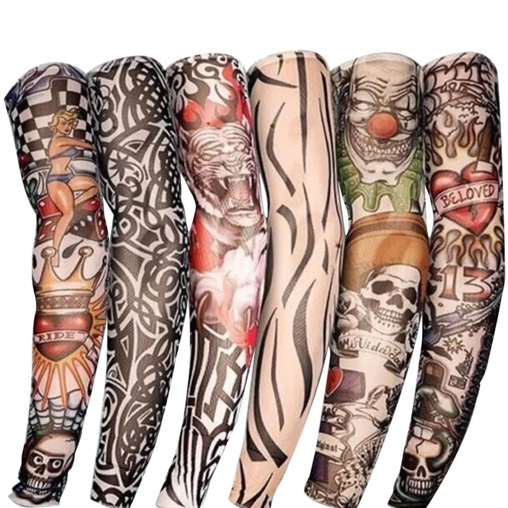2 pezzi, maniche per tatuaggi finti, disegni di maniche per tatuaggi temporanei finti elastici in nylon, tatuaggi per calze per braccio corpo per uomini fantastici