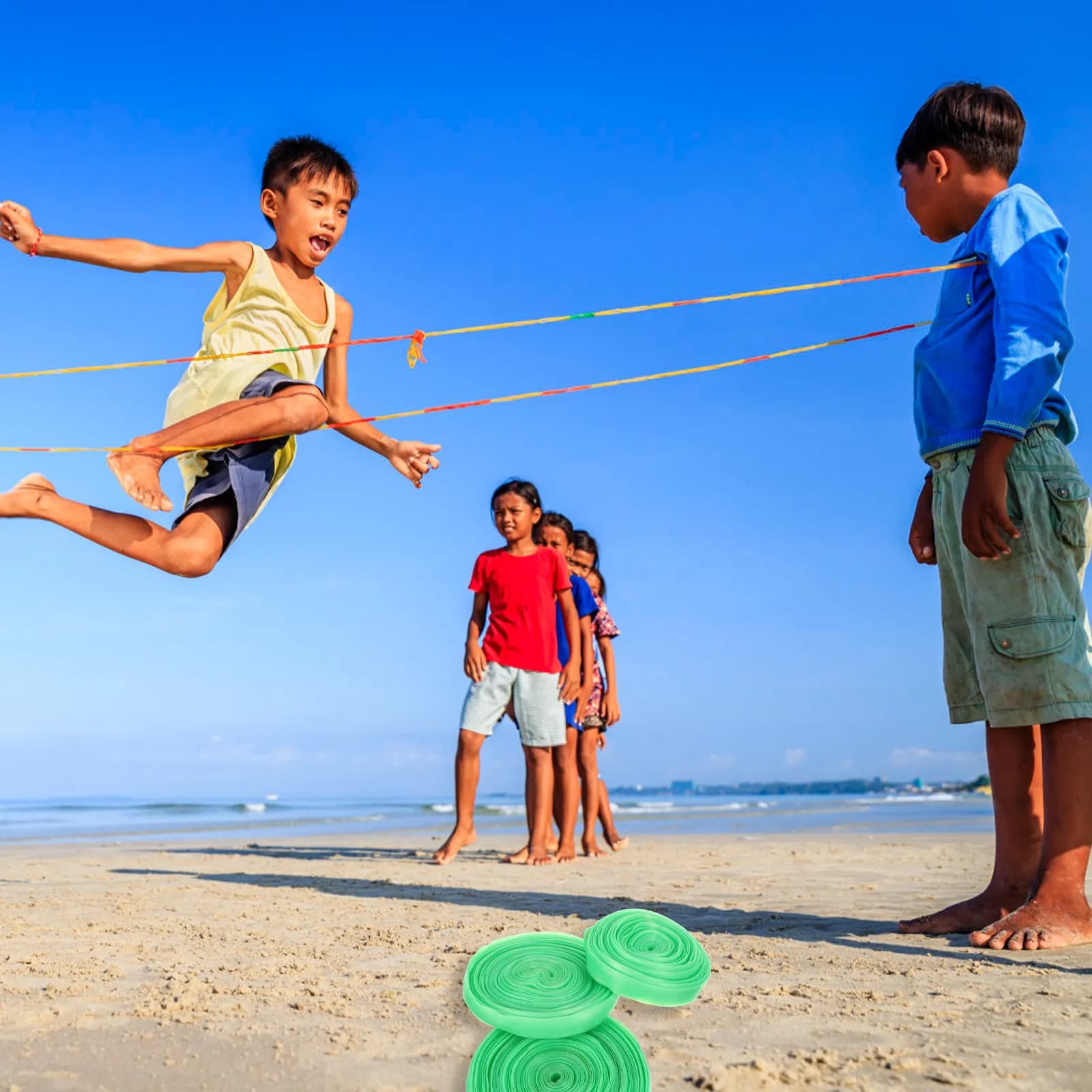 3 Pezzi Corde per Saltare Cinesi con Elastici, Giochi all'Aperto per Bambini, Attrezzatura per l'Educazione Fisica Scolastica, Divertenti e Interattive
