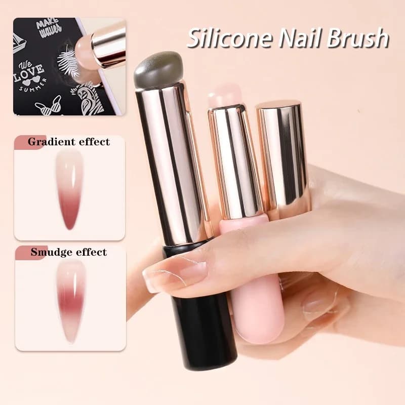 Nail Art Applicatore in silicone Stick Polvere di pigmenti Applicazione Penna per ombreggiatura sfumata Strumento per pennelli per unghie in polvere facile da sbavare