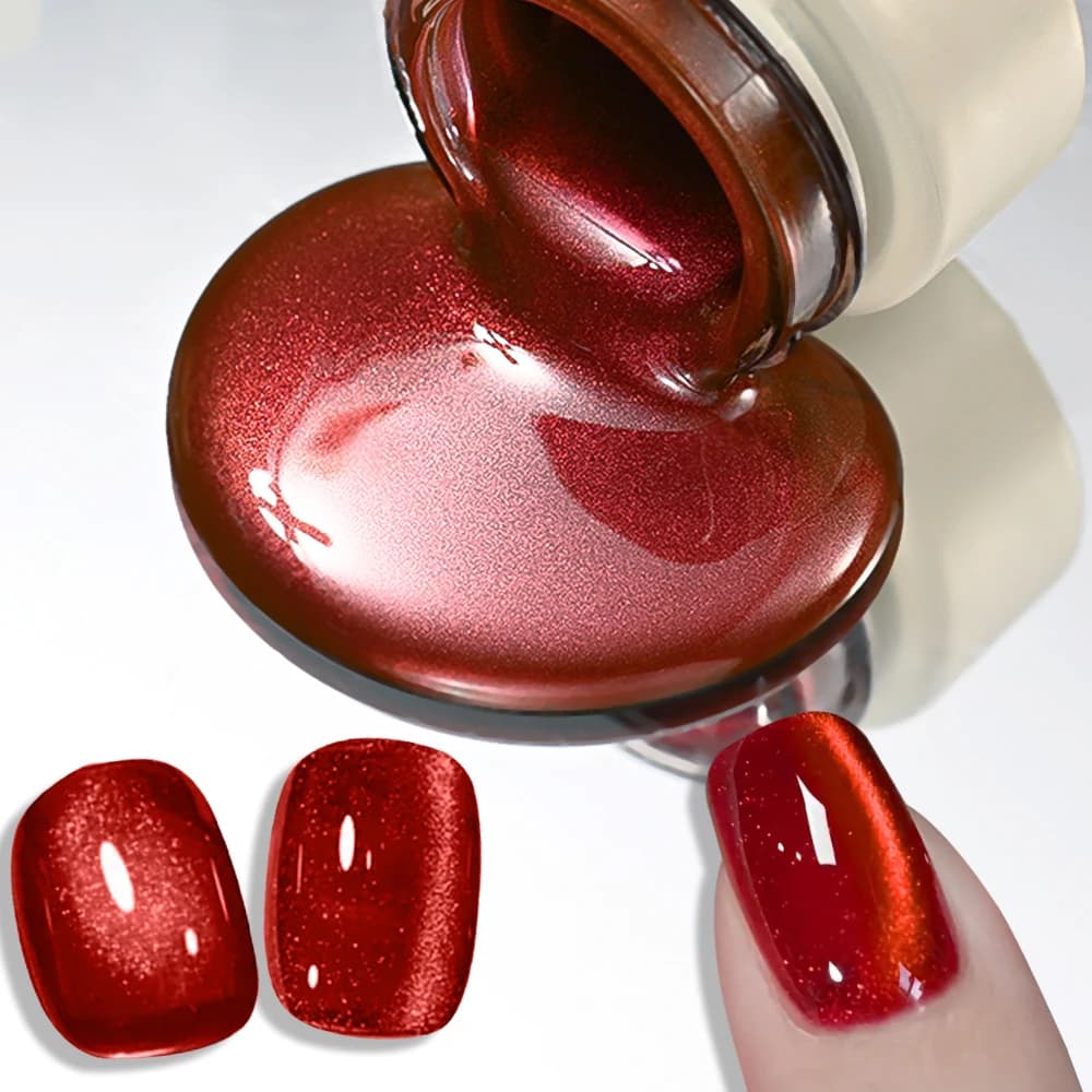 Nail Polishing Gel Magnetic Cat Red Ruby 8 ml Polished Glass Bead Semi Permanent Soak Off Gel LED/UV for Christmas Tea manicure nail polish