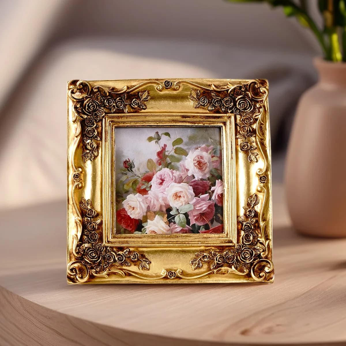 1PC, European Classical Gold Three-Dimensional Rose Pattern Square Photo Frame