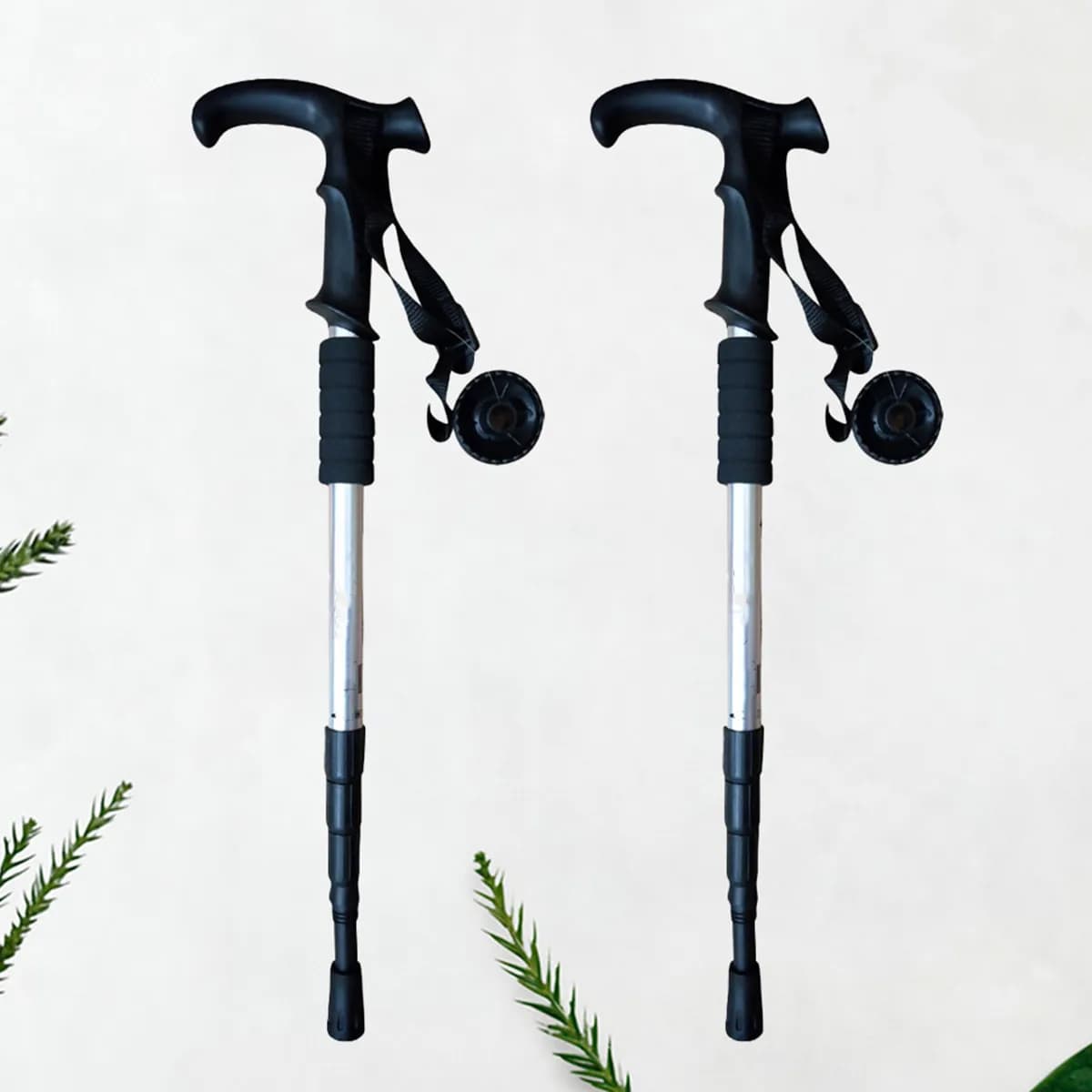 2 folding aluminum alloy trekking poles, adjustable, non-slip, for mountaineering, walks, outdoor camping