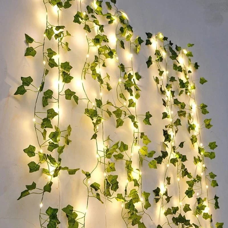 Luci a stringa verdi da 2M con foglie, ghirlanda di edera artificiale, luci fatate per decorazioni di matrimoni, feste, Natale, casa, stanza, parete, piante, ghirlande