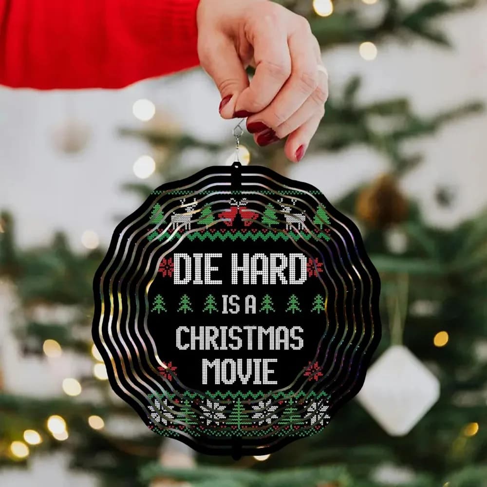 Metal Die Hard Film Wind Chime, 360° Rotating Logo, Rustproof Indoor Outdoor Decor, Iconic Movie Fan Gift