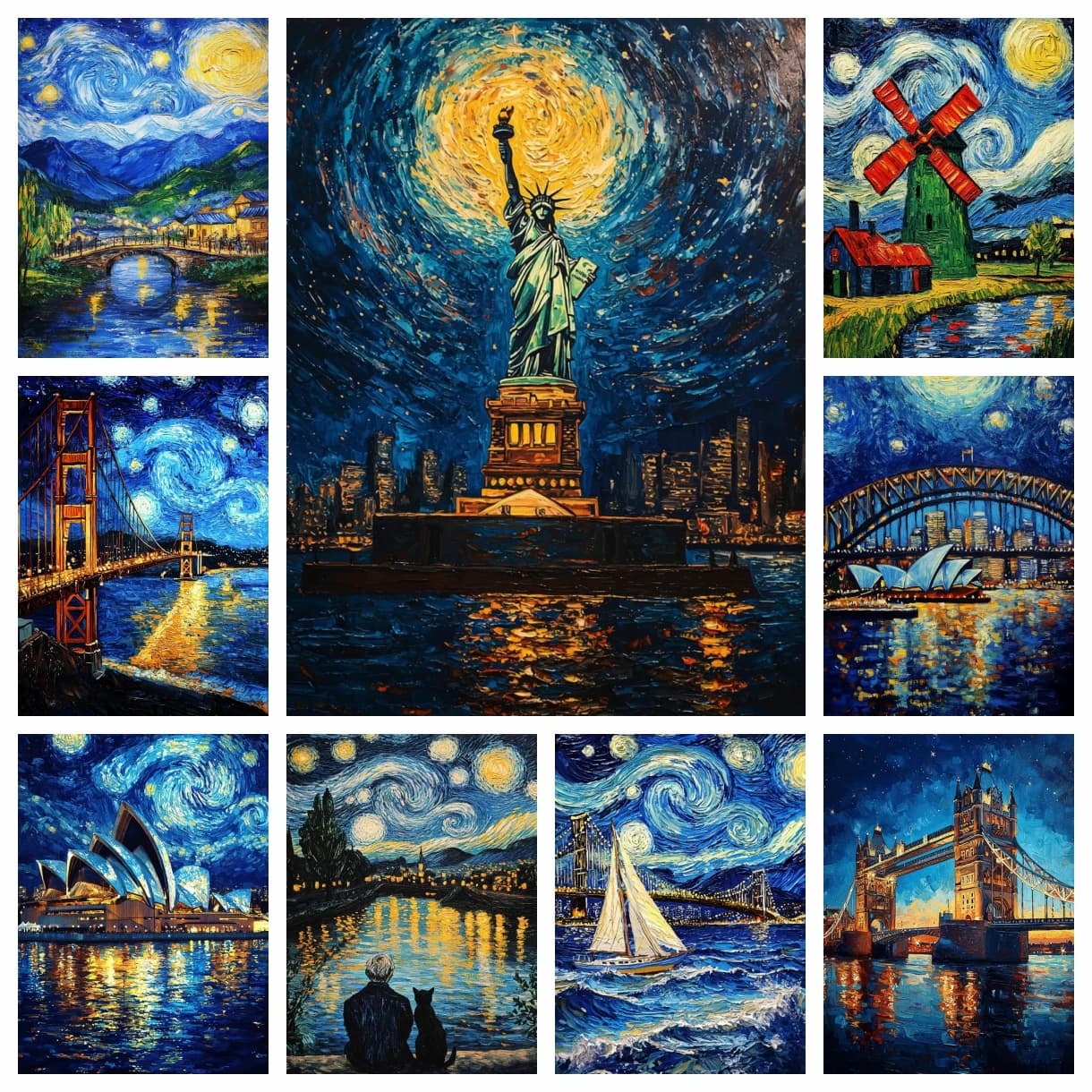 Kit di Ricamo a Mosaico con Paesaggio Astratto di Van Gogh, Pittura Diamante, Punto Croce, Decorazione da Giardino, Arte 5D Fai-da-Te