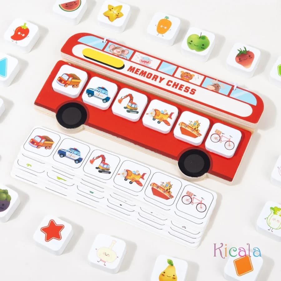 Giocattoli Montessori, Gioco di Memoria a Forma di Autobus per Bambini, Gioco di Abbinamento Forme e Frutta, Allenamento della Memoria, Sviluppo del Pensiero Logico, Regalo Educativo