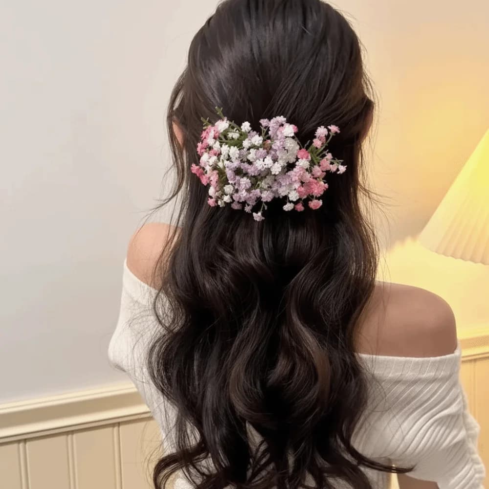 Headwear Sweet Starry Sky Flower Hiar Clip Fairy Bohemian Thai Banana Clip Side Clip Color Blocking Bride Hair Accessories Daily