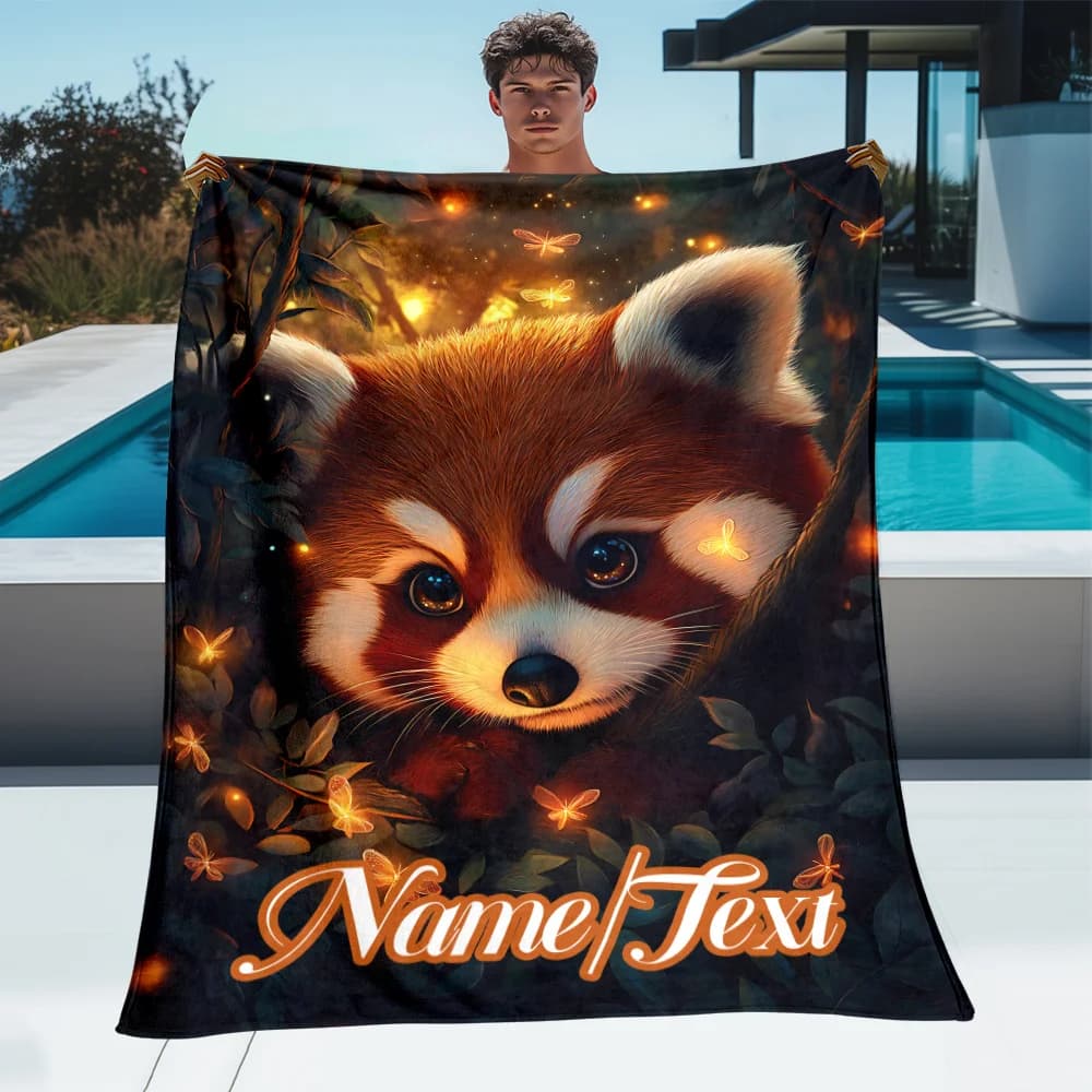 Coperta panda rossa personalizzabile, flanella morbida e calda, stampa digitale, adatta per viaggi con divano letto, campeggio e uso in ufficio