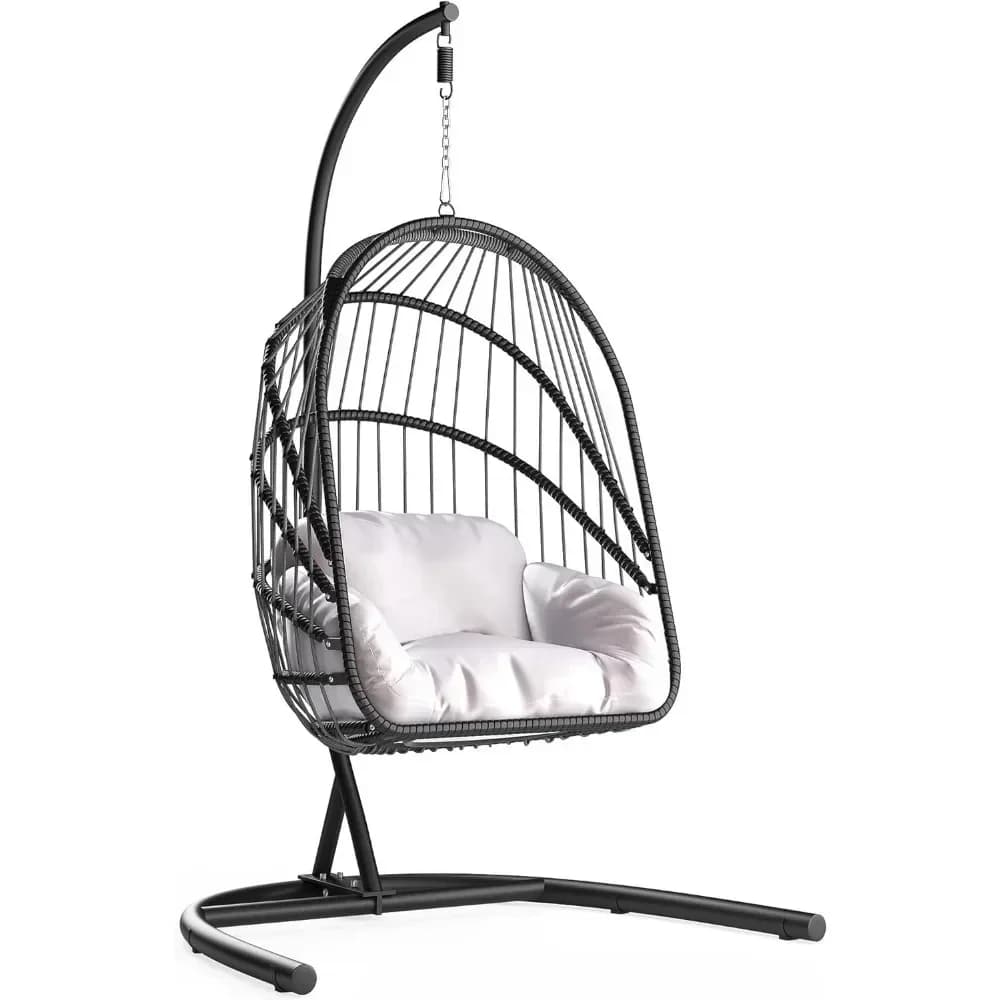 Sedia a uovo altalena in vimini con cuscini 350 libbre, sedie a cestello sospese pieghevoli con sedie amaca in rattan con supporto, sedia a uovo altalena