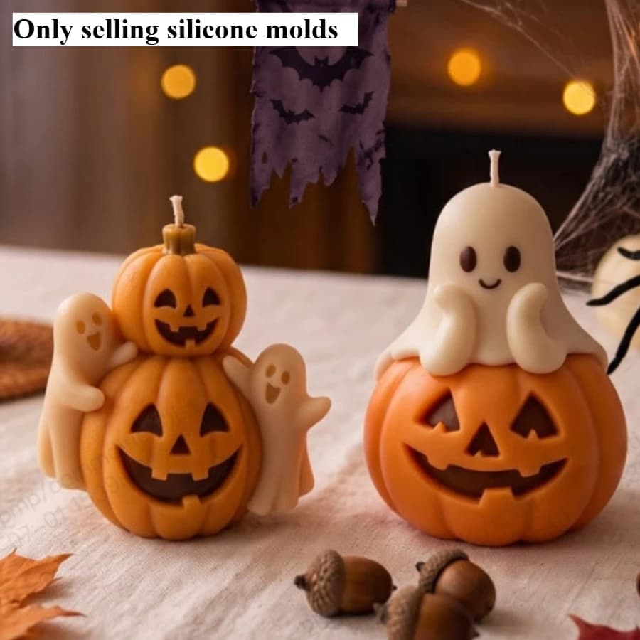 Smiling Pumpkin Ghost Silicone Candle Mold, DIY Handmade Candles, Gypsum Products, Craft Cement Soap Molds, Halloween Gift.