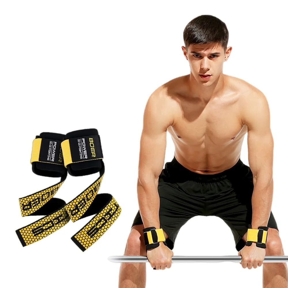1 pair of silicone anti slip weight lifting wrist straps with padded handle for men's gym bodybuilding powerlifting