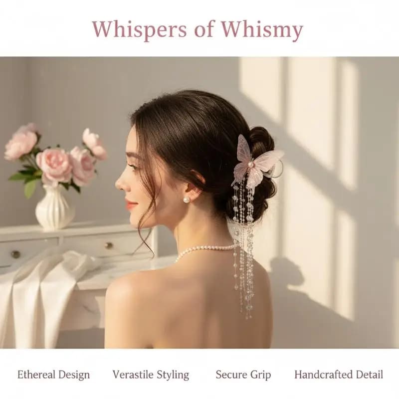 Women Long Beaded Butterfly Hair Clip Tassel Fairy Style Temperament Hairpin For Graduation Party