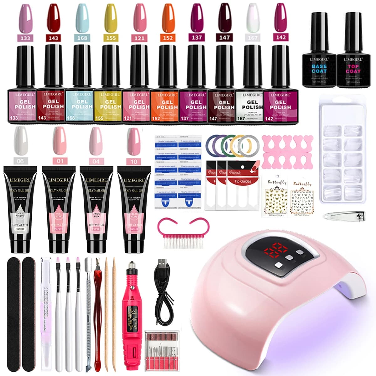 LIMEGIRL Gel Nail Polish Kit 8ml with UV Lamp, Electric Nail Drill, Gel Base and Top Coat UV, Nail Tools Kit