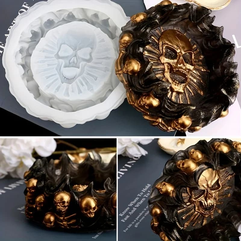 Stampo per posacenere, stampo in silicone per resina epossidica a forma di teschio per lavoretti fai da te, regali, stampo per gioielli, per feste, decorazioni per la casa, resina fai da te