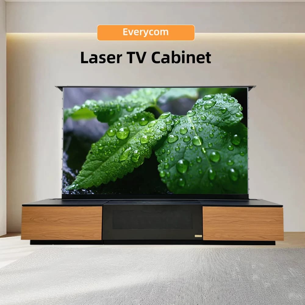 Mobile TV laser da 120 pollici + schermo ALR in cristallo per animali domestici a pavimento motorizzato da 120 pollici per proiettori UST 4K/8K AA