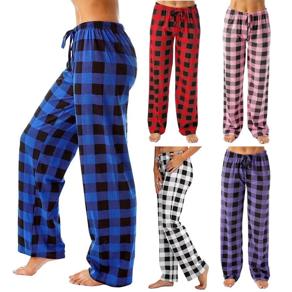 Pantaloni Pigiama da Donna con Elastico e Coulisse in Vita, Gamba Larga Dritta, Casual, per Dormire e Uso Quotidiano, Tessuto Morbido, 80%
