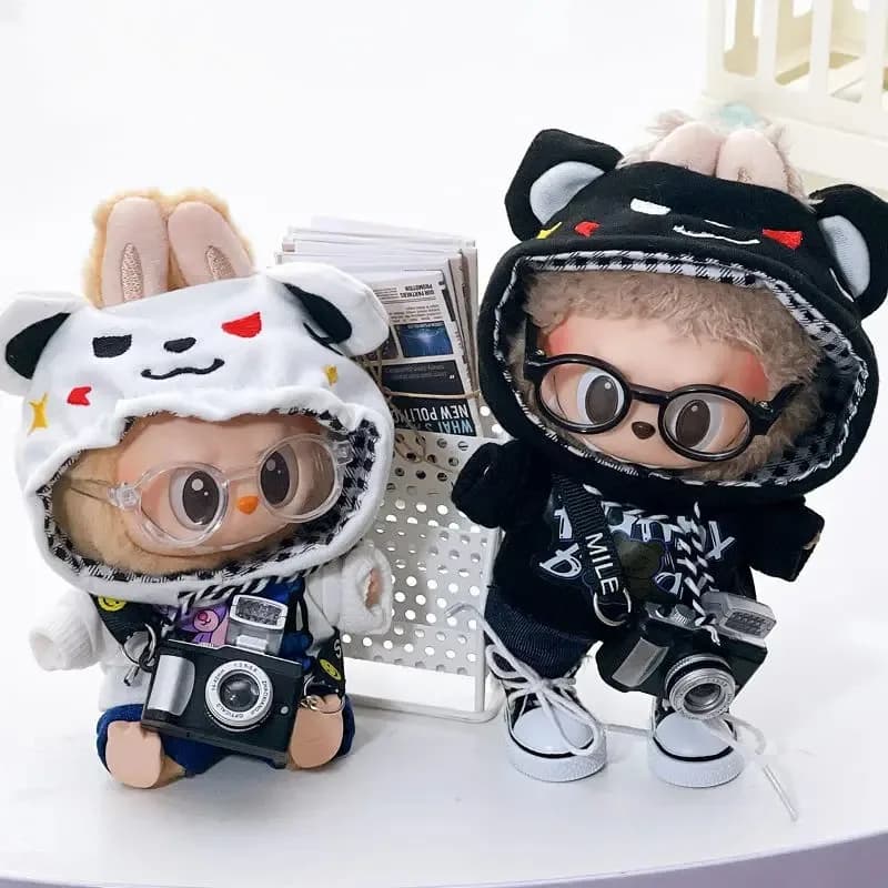 17cm Labubu I II Idol Dolls Cute Mini Plush Doll'S Clothes Korea Kpop Exo Idol Dolls DIY Accessories Gifts Bear Hoodie Set