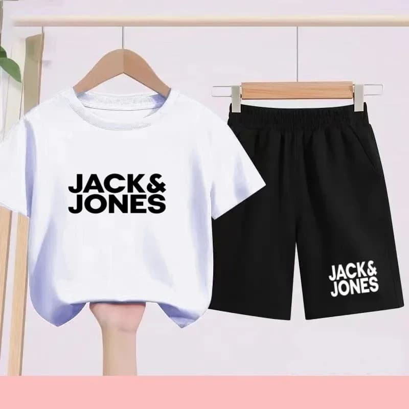 Completo sportivo per bambini 2 pezzi - Set di t-shirt a maniche corte nere e bianche con motivi di lettere personalizzate
