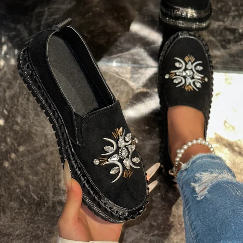 Shoes for Women Ladies Flat Sequin Sneakers Casual Women Slip on Thick-soled Comfortable Plus Size Loafers Outdoor Walking Shoes