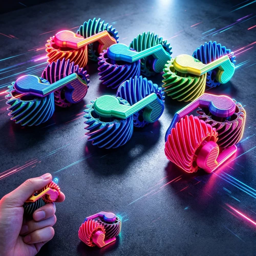Fidget Spinner con Ingranaggi Sfumati Stampati in 3D, Giocattolo Antistress EDC Tascabile a Rotazione Fluida, Antiansia per Adulti