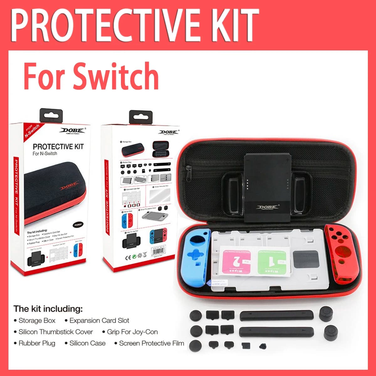 Kit di Protezione Completo per Switch TNS-1749 (Custodia EVA + Tappi Antipolvere + Vetro Temperato + Cover in Silicone + Grip)