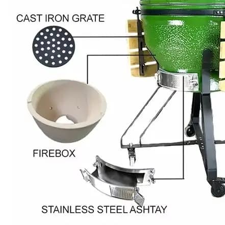 Large 26 Inch Marble Stone Texture Ceramic Kamado BBQ Grill Charcoal Smoker Cooker Pizza Oven with Cart for Backyard House Yard