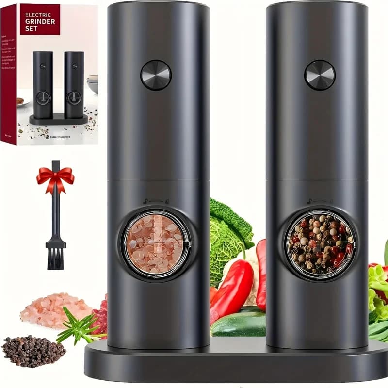 Macina sale e pepe elettrico Doppio set alimentato a batteria con base LED biancoSpessore regolabile al tocco di un pulsante