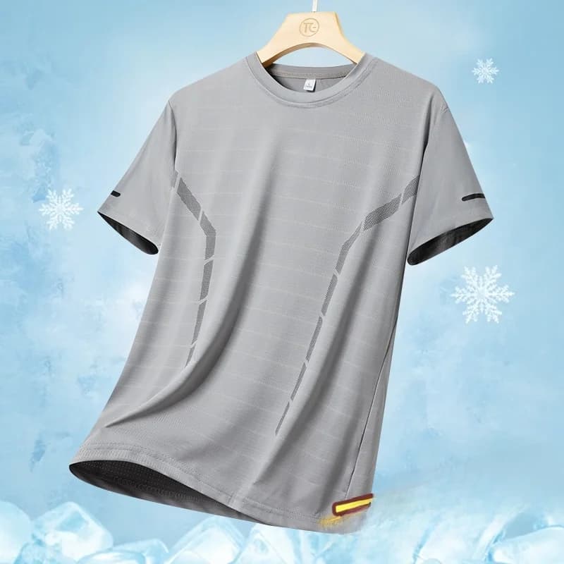 T-shirt a maniche corte in seta ghiaccio, girocollo, sportiva da basket, casual, traspirante, in fibra di poliestere, estiva, da uomo
