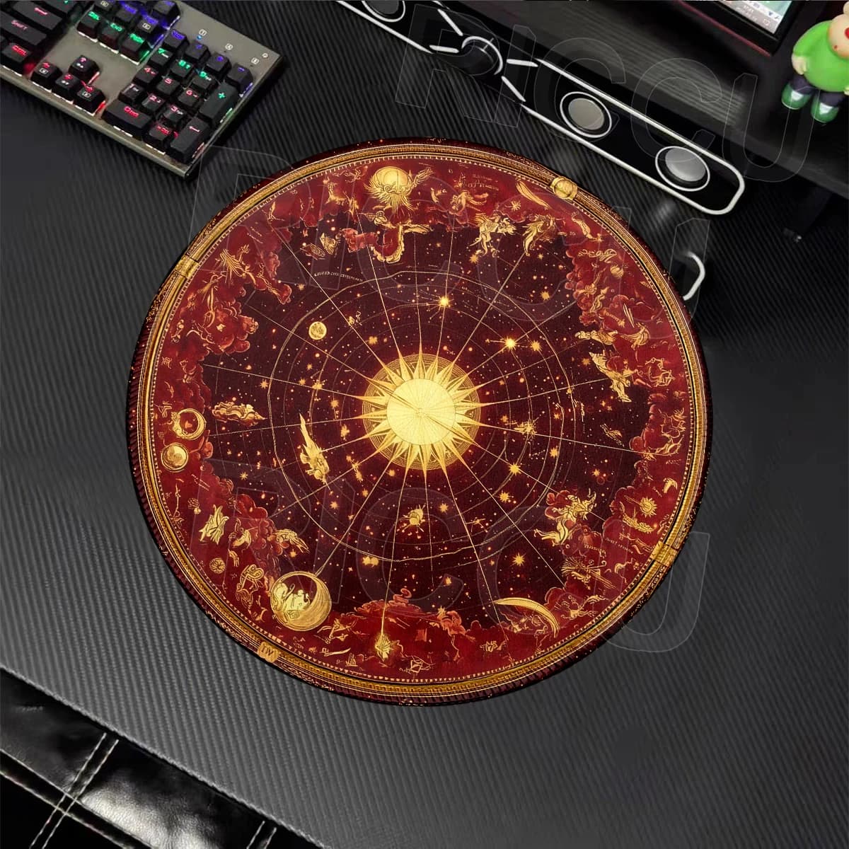 Celestial Bodies Clouds Medieval Vintage Map Round Mouse Pad Gaming Keyboard XS Mousepad Non-Slip Rubber Desk Mat PC Accessories