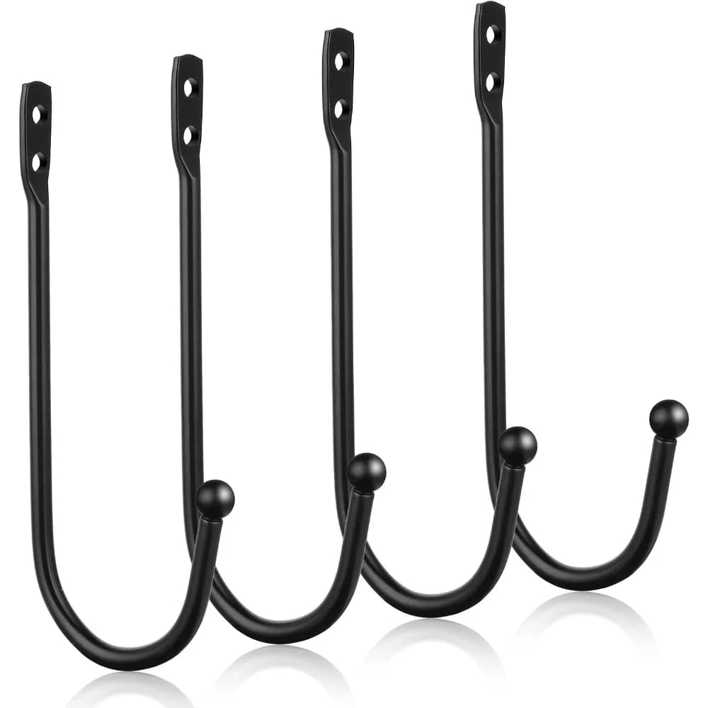 4 Pack Black Metal U Shaped Curtain Wall Hooks Curtain Holdbacks Tie Backs Drapery Pull Backs Decorative Wall Ties with Mounting Screws for Home