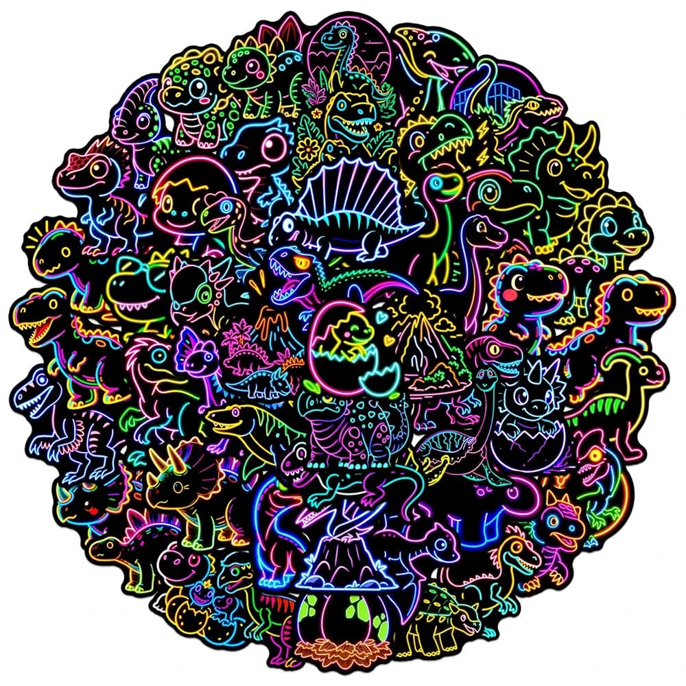 10/30/50 Pezzi Adesivi Kawaii Neon Versione Q Dinosauro per Cancelleria Telefono Valigie Diario Simpatici Adesivi Cartoon Graffiti Giocattolo
