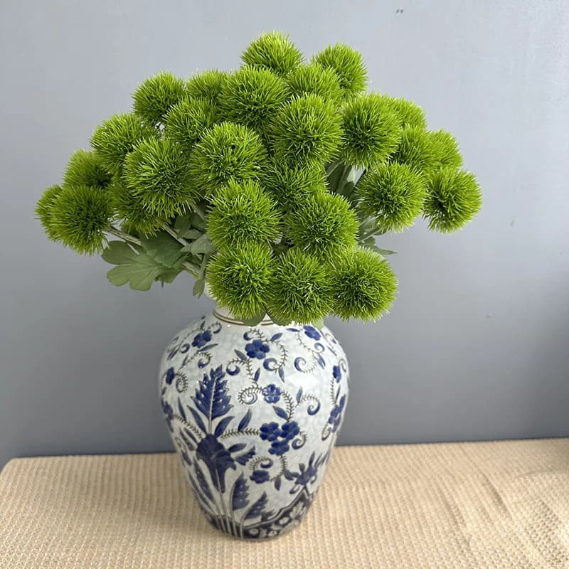 Vaso per bouquet di fiori di tarassaco artificiale verde da 40 cm, composizione floreale, fiore con palla di scalogno, decorazione d'interni, ping pong